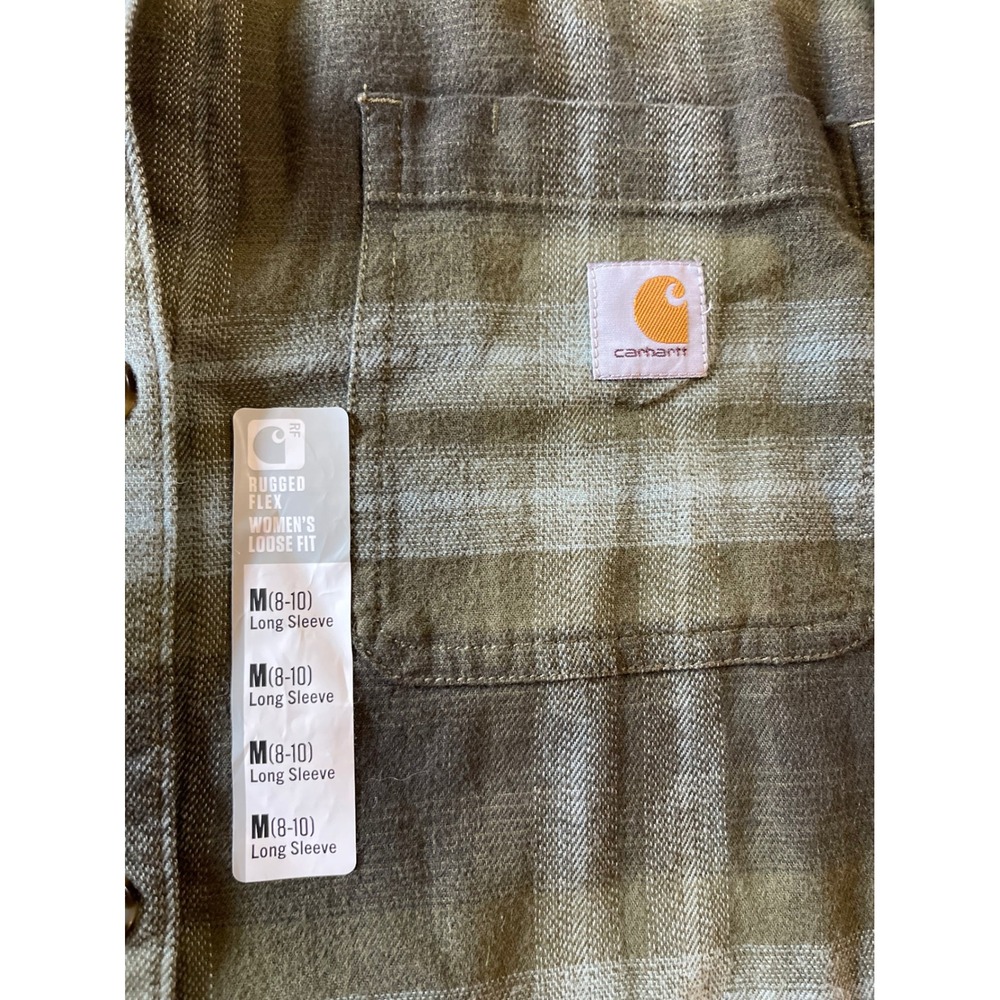 New Carhartt Rugged Flex Loose Fit Flannel Plaid Shirt Basil Green Womens M - Picture 4 of 7